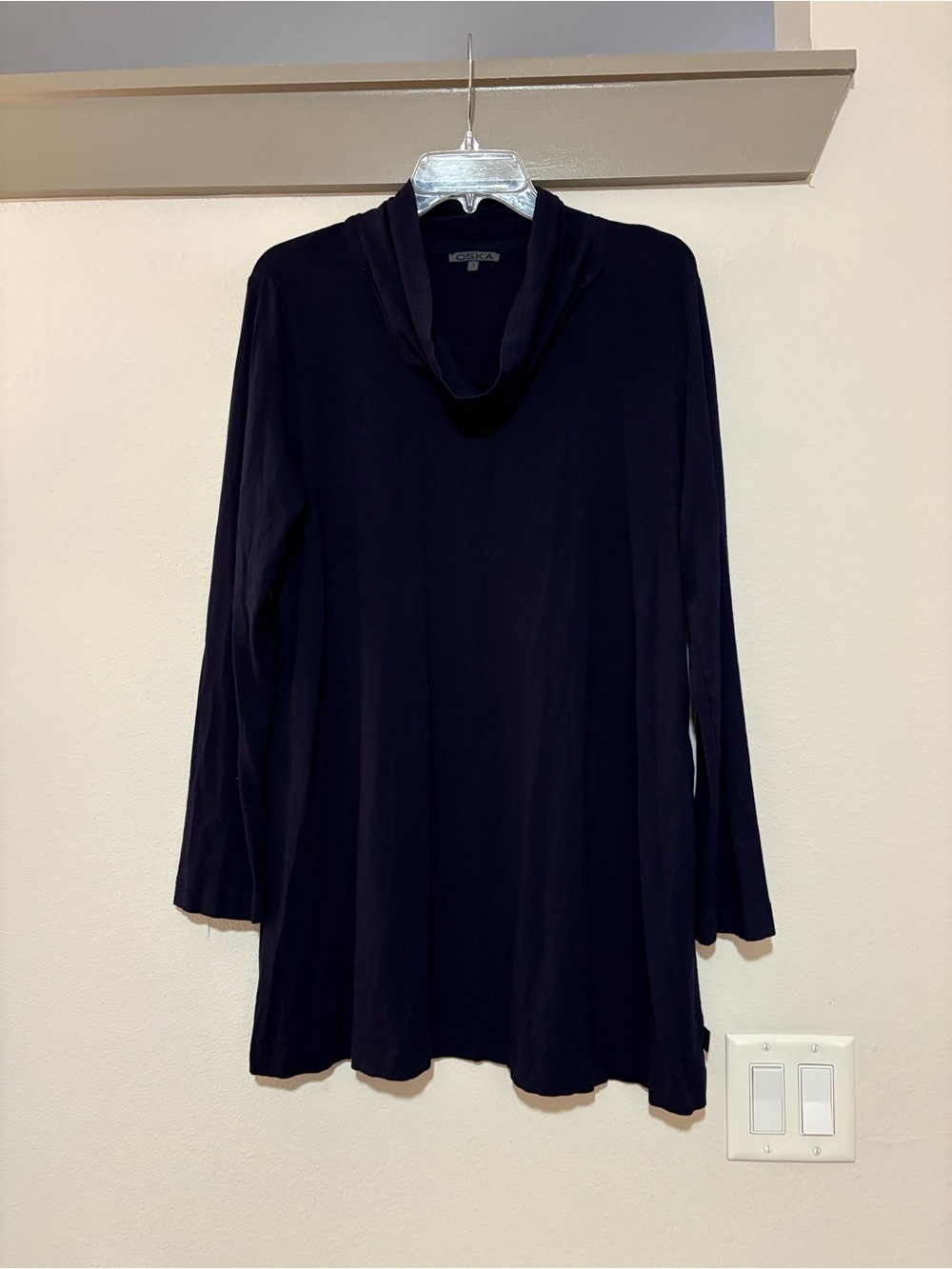 Oska Navy Blue Long Sleeve Cowl Neck Top SZ 3/US 10/12 VGUC